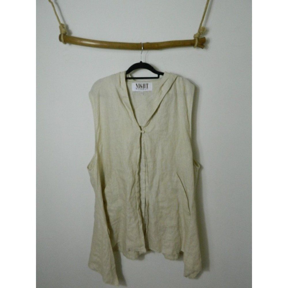 Night Studio Linen‎ Jacket  Shacket Beige Linen Lagonlook Pockets Hooded X-Large